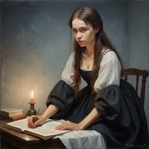 Prompt: nazten'ka from white nights by fyodor dostoevskij, make a realistic oil painting of her, a girl who's looking for her lover, get inspiration from the book