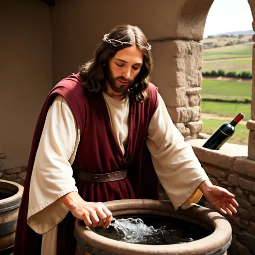 Prompt: Jesus turning the water in to wine