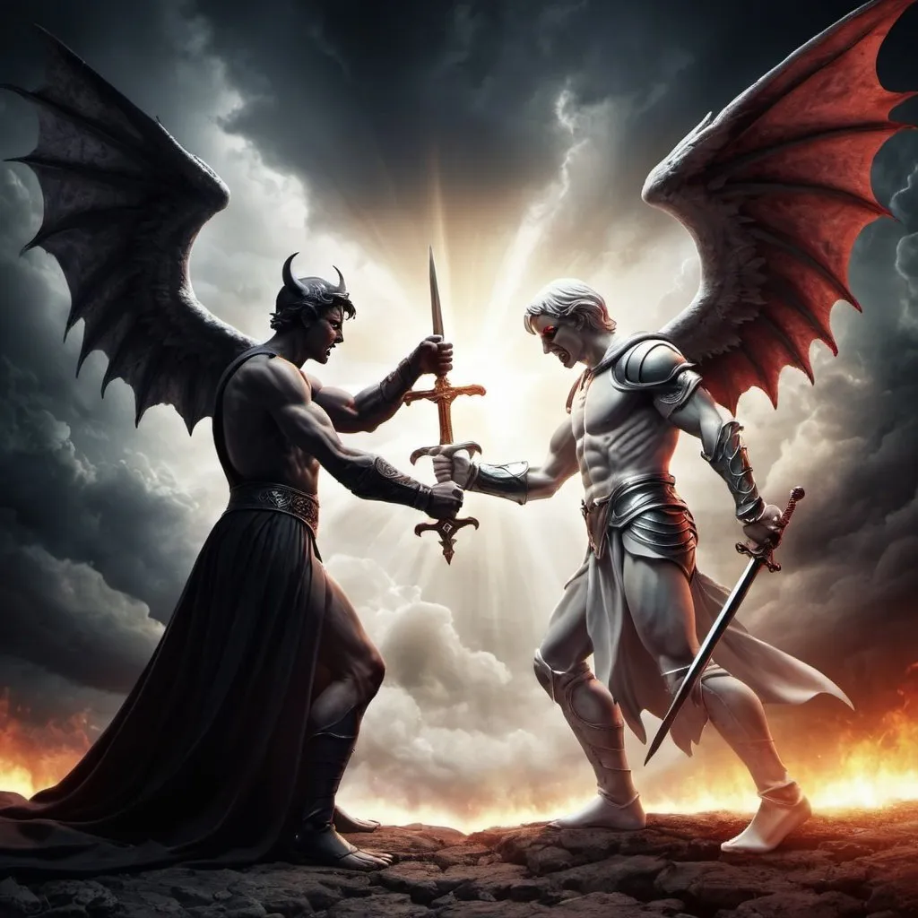 Prompt: Battle between good and evil