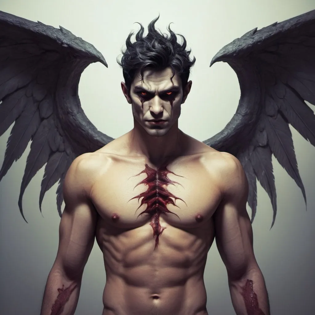 Prompt: Half angel man half demon man