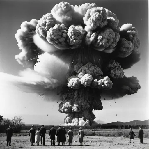 Prompt: An atomic explosion with people