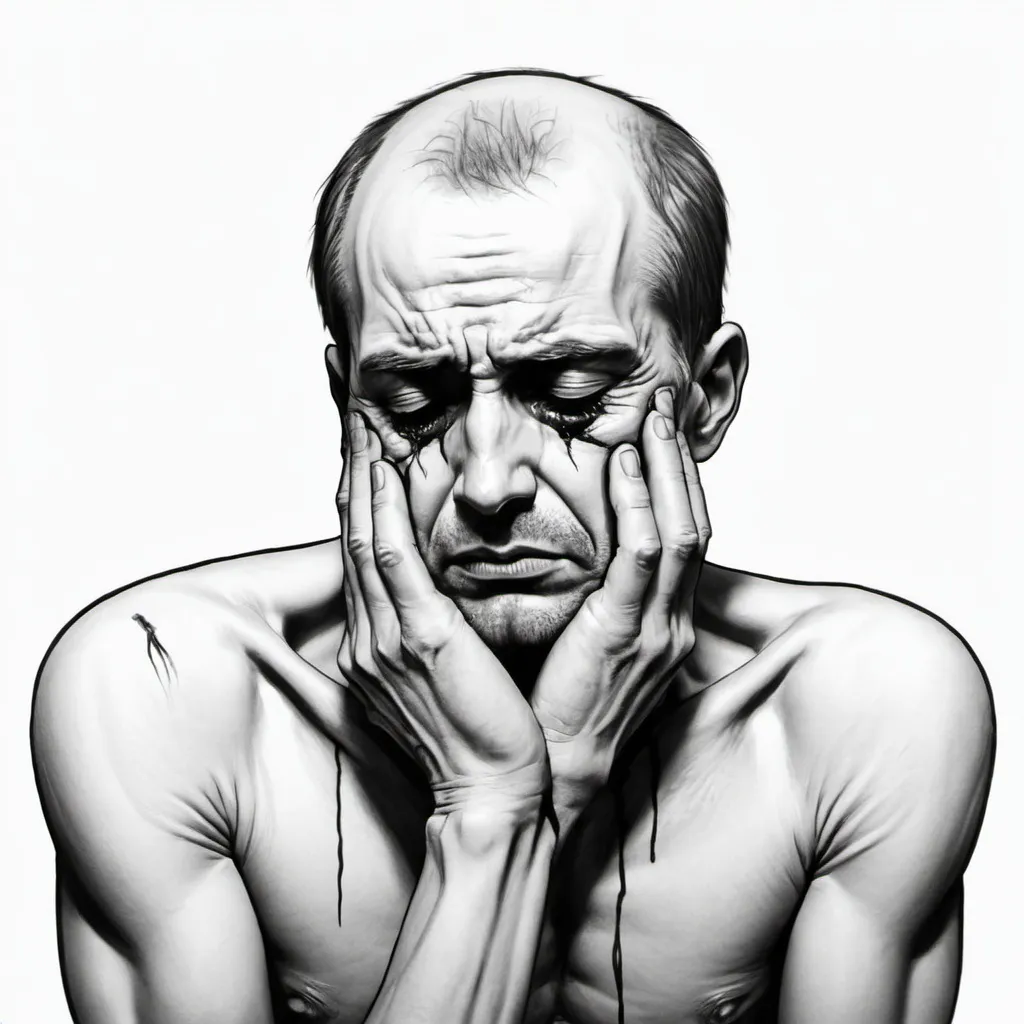 Prompt: Draw a man with suffer great pain and sorrow. 
