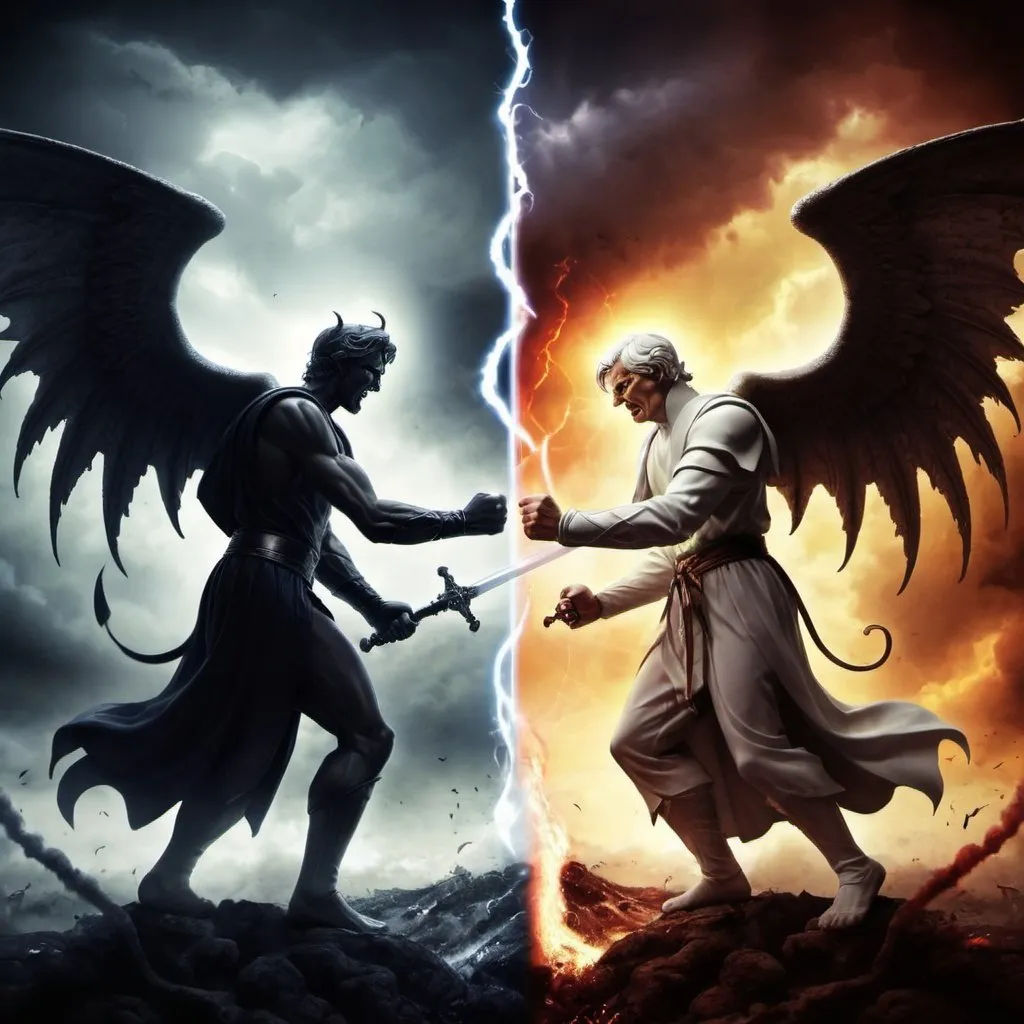 Prompt: Battle between good and evil