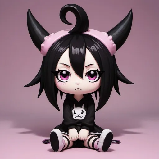 Prompt: make an image of kuromi but shes scene emo