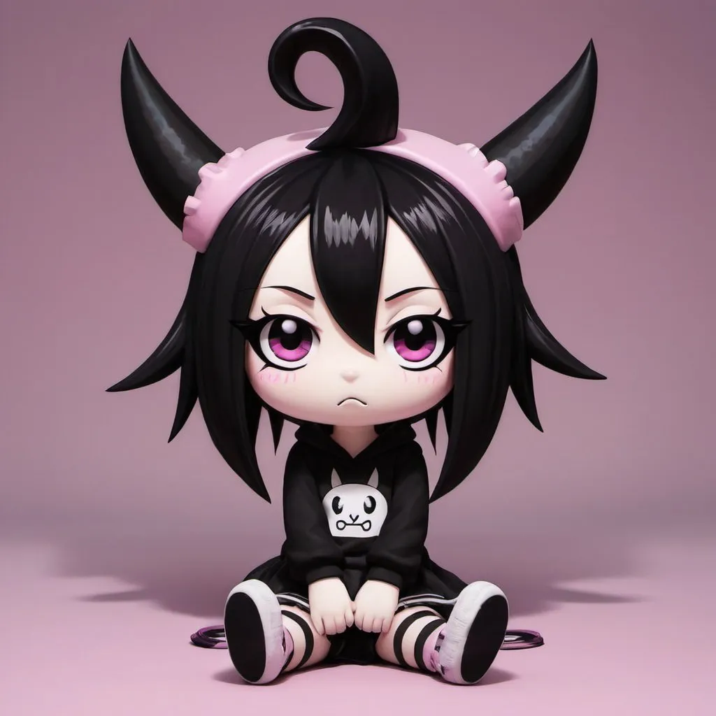 Prompt: make an image of kuromi but shes scene emo