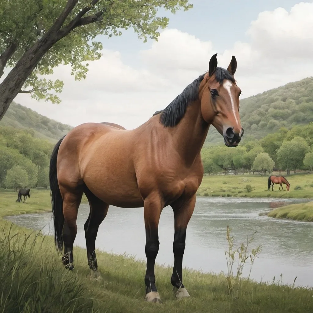 Prompt: A drawing of a horse in nature