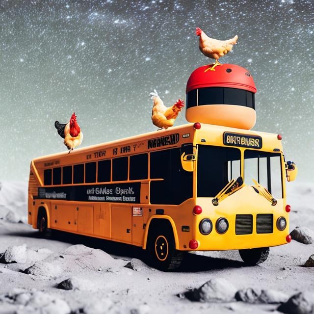 Prompt: real chicken bus on the moon
