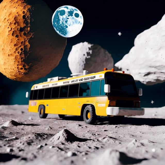 Prompt: chicken bus flying on the moon
