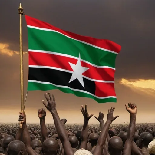 Prompt: I want artistic picture showing a flag for a an african revolution add the name Africa is Gods chosen Race