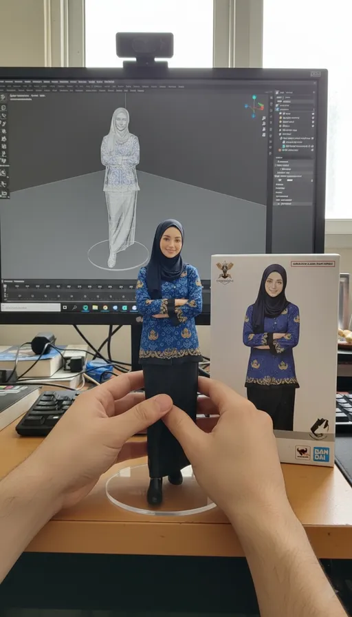 Prompt: @BEYY:Ni copas gua bantu bang : There are two hands lifting the statue turning it left and right after putting it back down