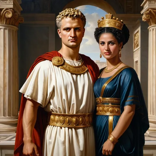 Prompt: roman, emperor Domitian, princess Titi, classical painting, a photorealistic painting