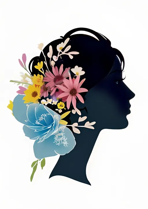 Prompt: I need a cartoon-style profile silhouette of a woman filled with flowers.

