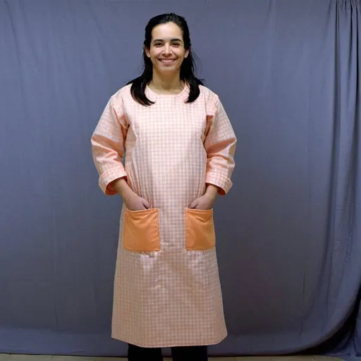 Prompt: a four women with denim gingham grey kindergarten teacher art smock gown, full body, Judith Mascó, spanish kindergarten school, promotional image, a screenshot