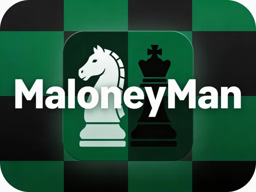 Prompt: “A clean, modern square profile picture designed for use on Chess.com. Center the username ‘MaloneyMan’ in bold, clear sans‑serif lettering. Use a dark green and black background inspired by a chessboard pattern, with a soft vignette so the text is easy to read. Add minimalistic chess icons, such as a white knight and a black king, subtly behind or beside the text in flat, simple style. No faces or characters. Overall look should feel confident, strategic, and suitable for an adult chess player.”