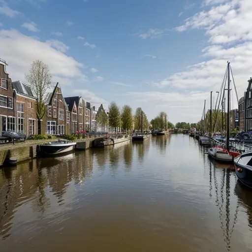Prompt: photograph of the harbour of the city of Woerden in the Netherlands