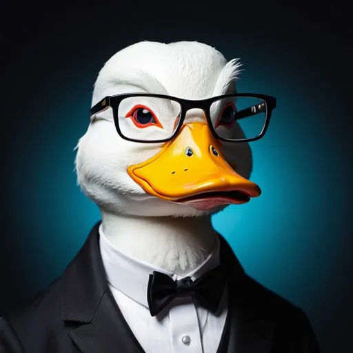 Prompt: an elegant master male demonized DUCK with glasses 
