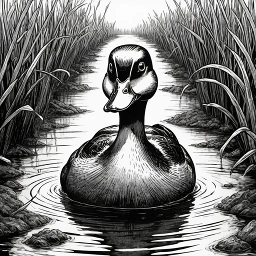 Prompt: a duck in junji ito style