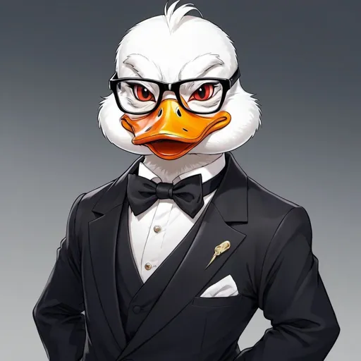 Prompt: an elegant master male demonized DUCK with glasses in anime style
