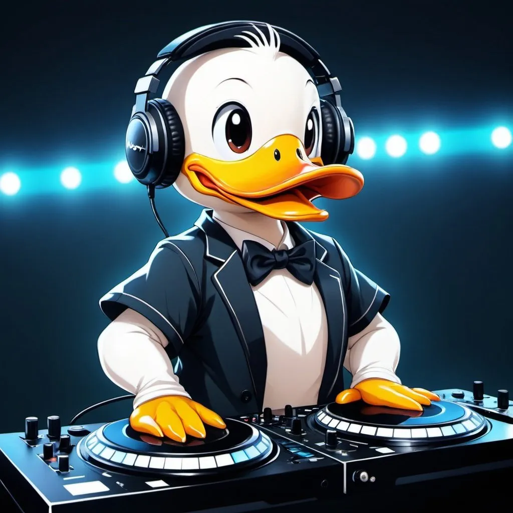 a animated dj duck anime style