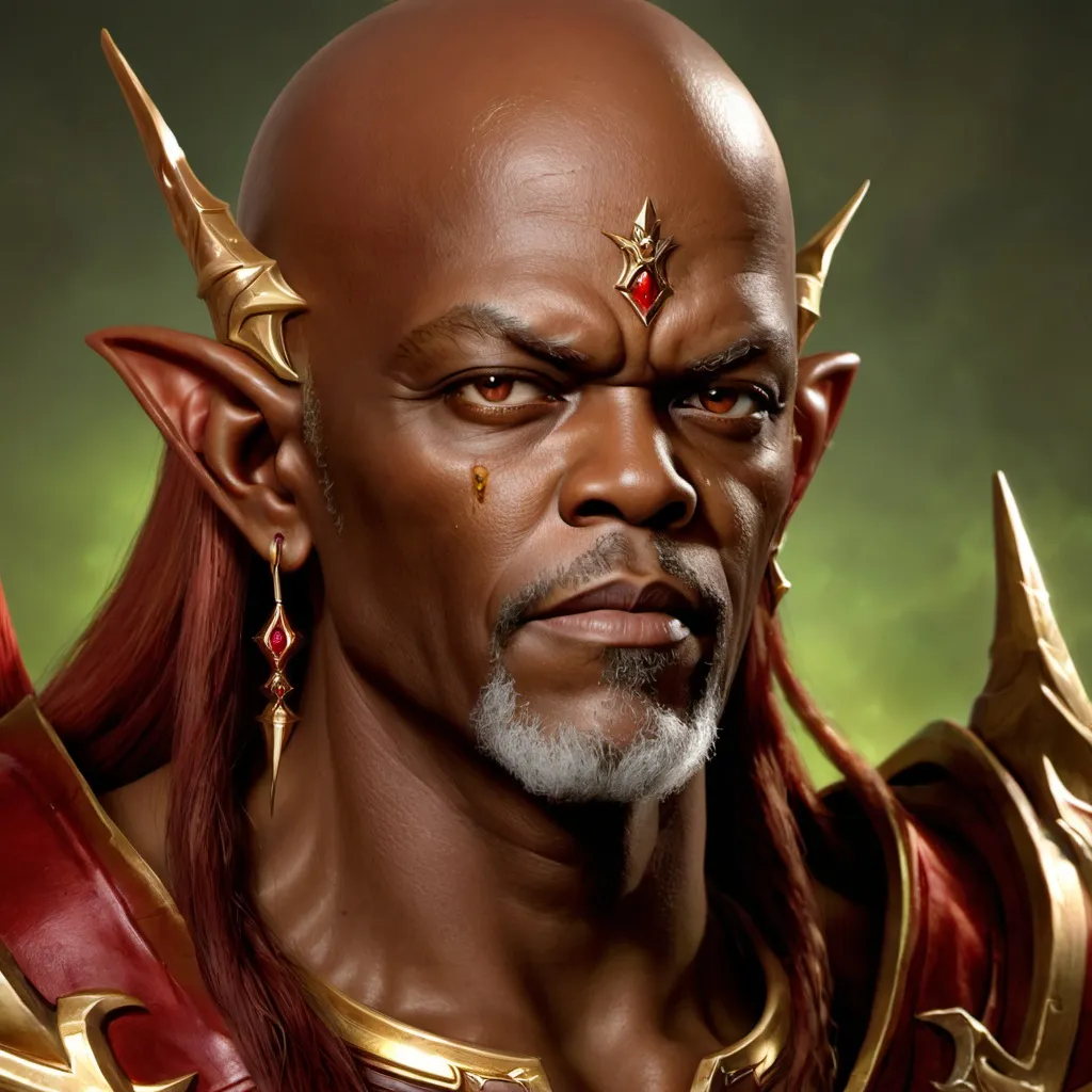 Prompt: please generate a portrait of a blood elf from world of warcraft, with samuel l. jackson as the base model