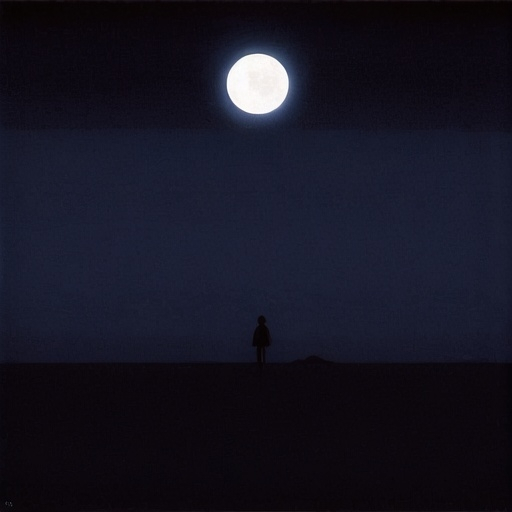 Prompt: i'll be gone life by the moon, in the style of childlike simplicity, album covers, anthony day, dark crimson and sky-blue, shige's visual aesthetic style, minimalist: spare simplicity, sublime ambiguity --ar 3:4