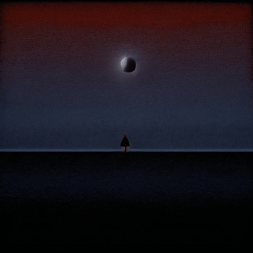 Prompt: i'll be gone life by the moon, in the style of childlike simplicity, album covers, anthony day, dark crimson and sky-blue, shige's visual aesthetic style, minimalist: spare simplicity, sublime ambiguity --ar 3:4