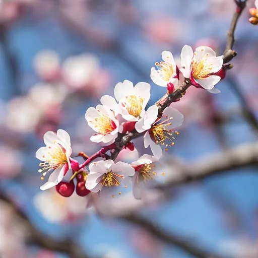 Prompt: Cherry Plum Blossom in a suny garden, HD