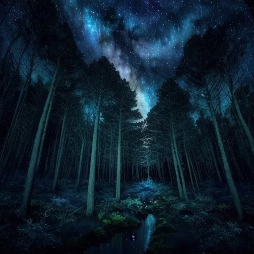 Prompt: (Image inside an image), a breathtaking (night sky) richly detailed with swirling celestial bodies, transforming into an extraordinary (forest) vibrant and alive, under glimmering stars, soft twilight colors, high-contrast shadows creating depth, magical atmosphere, enchanting ambiance, tranquil and serene, HD, ultra-detailed visual composition celebrating nature's beauty.