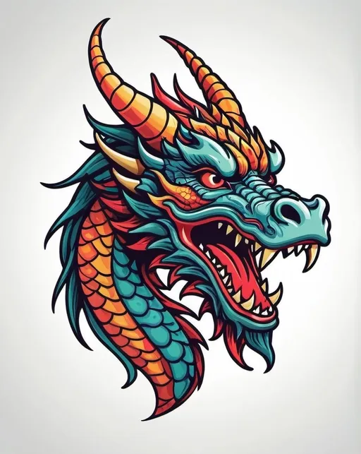 Prompt: festival inspired design with dragon head, vector, print on demand, POD, clean background