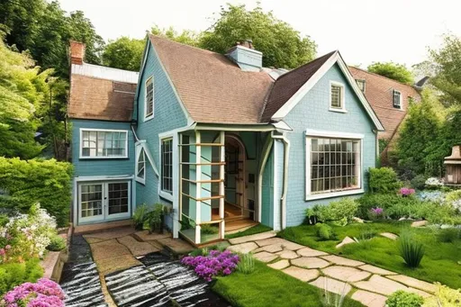 Prompt: make the house more cottage-style with a better garden  