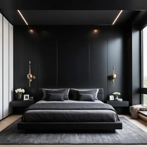 Prompt: a black modern bedroom
