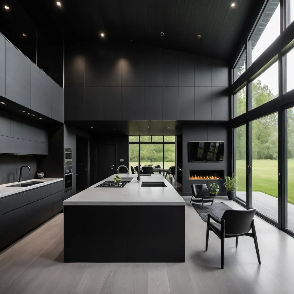 Prompt: inside a black modern house