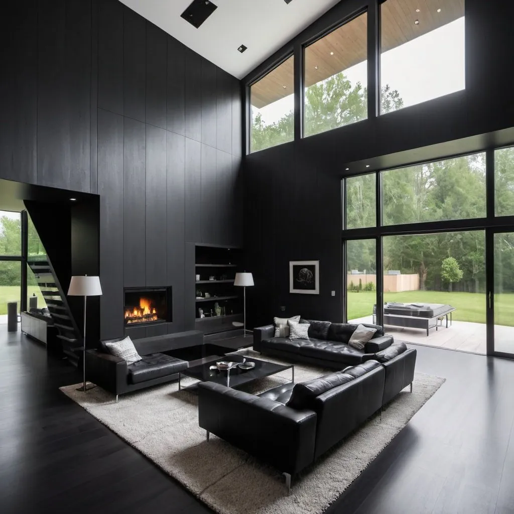 Prompt: inside a black modern house