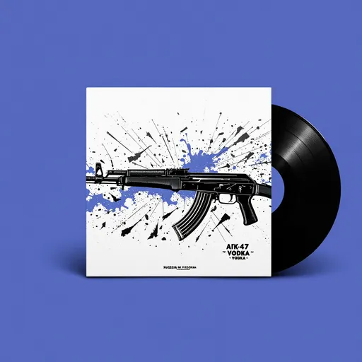 Prompt: CREE MOI UNE COVER d'ALBUM SUR LE THEME RUSSE AK47 VODKA 
