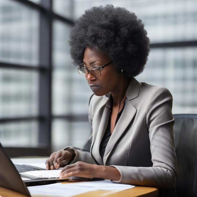 Prompt: An African CEO gazing at a spreadsheet 