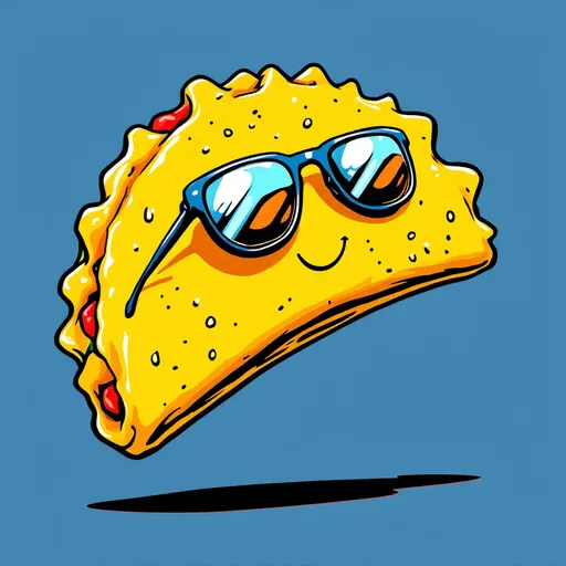 Prompt: a colourless imagine A taco shell in yummy filling wearing sunglasses dancing at a fiesta and a bold black outline