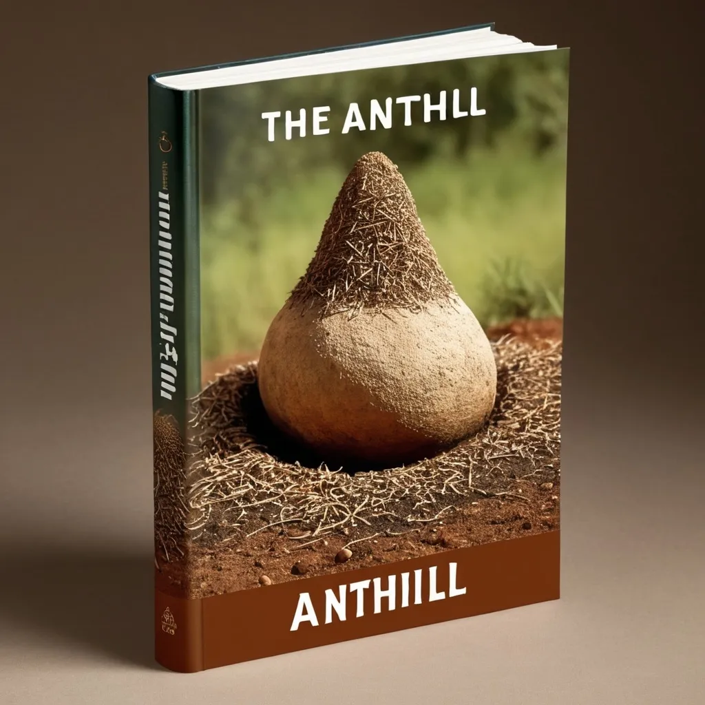 Prompt: (accurately spelled text "THE ANTHILL AND THE HIDDEN CALABASH"), professional book cover design, captivating typography, harmonious color palette inspired by earthy tones, dynamic illustration of an anthill, a subtle hidden calabash element, balanced composition, modern layout, inviting ambiance, high-quality print-ready, (photorealistic texture details), engaging visual storytelling, thematic and compelling design, suitable for both digital and print formats.