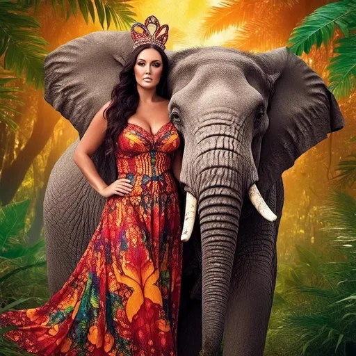 Prompt: <mymodel>(a woman Jeannie 2 riding an african elephant), (whimsical and fantastical), vivid colors, dynamic pose, detailed textures on skin, expressive eyes reflecting curiosity, lush, vibrant jungle background, dappled sunlight filtering through the trees, enchanting atmosphere, high resolution, ultra-detailed, (magical realism) --ar 16:9 --v 5.2