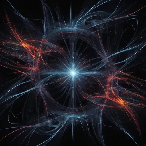 Prompt: Abstraction of quantum chaos, dynamic, dark backdrop