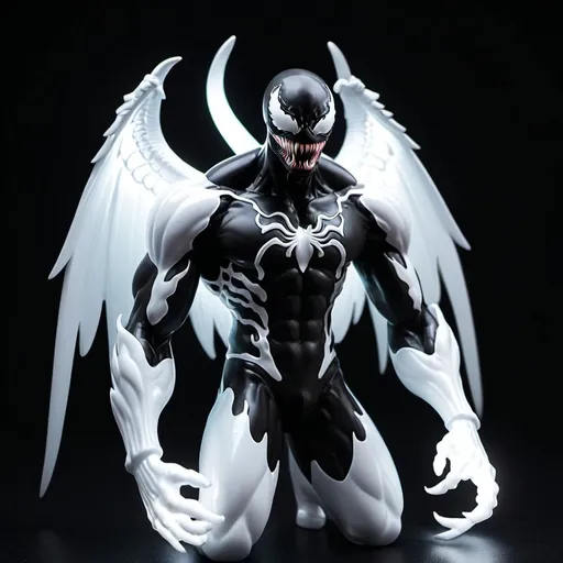 Prompt: Venom white lighted angel mode glowing eyes 