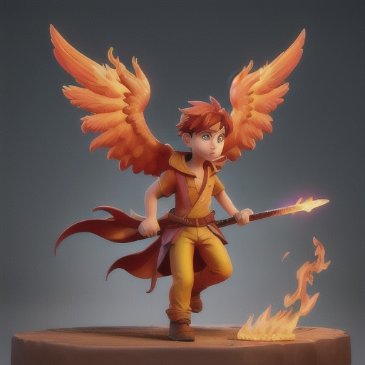 Prompt: Phoenix carrying a flaming sword