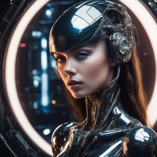 Prompt: Generate images of beautiful women in a futuristic technological context where advanced technology is combined with glamour.