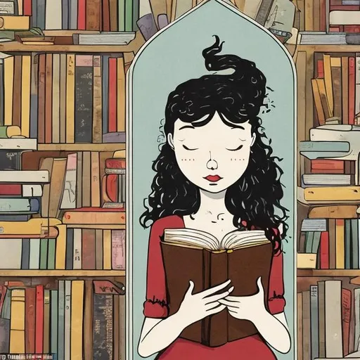Prompt: She is too fond of books, and it has turned her brain. Satirical, whimsical, enigmatic