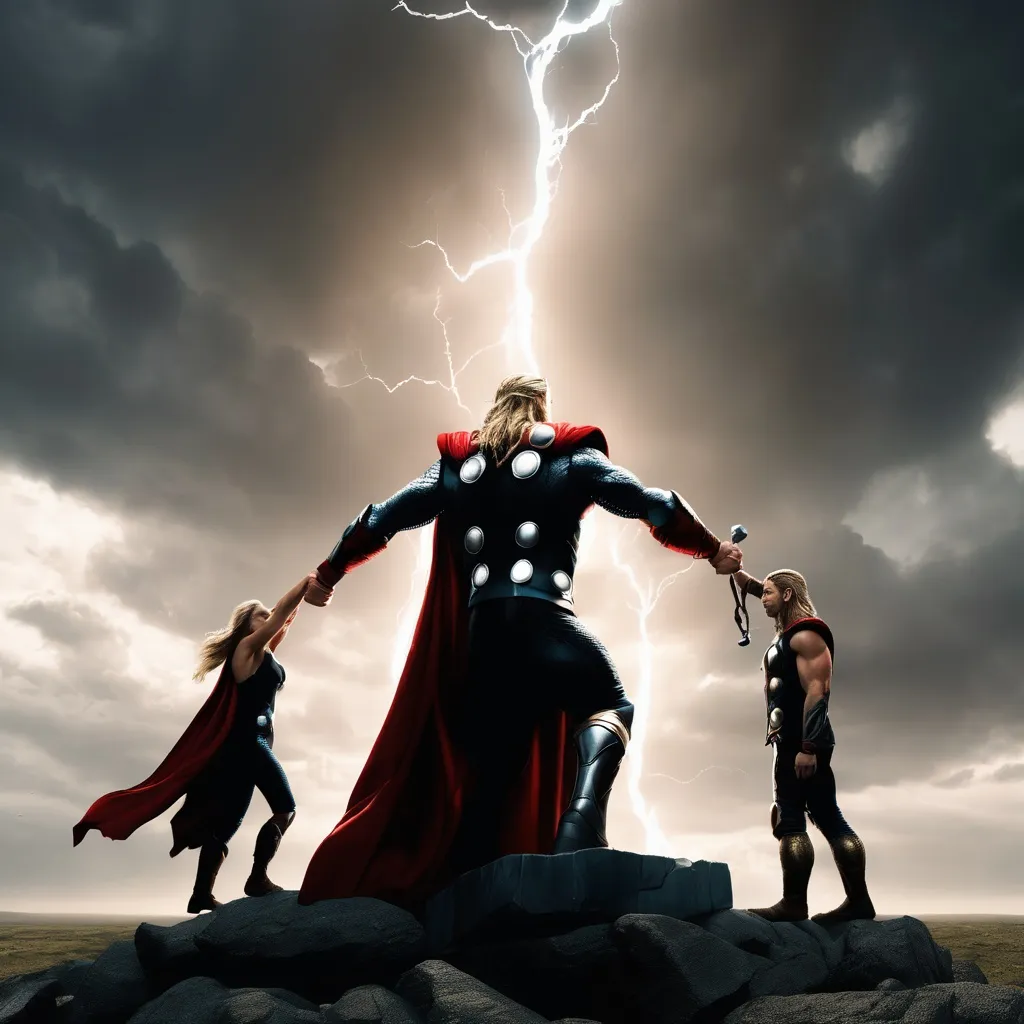 Prompt: Thor joins hands with a giant. ultra hd