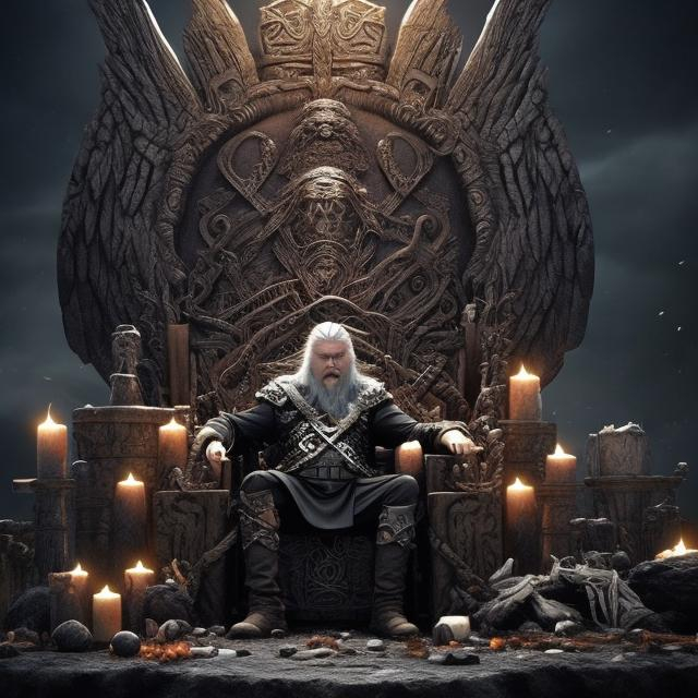 Prompt: Odin sitting on his throne in Valhalla, surrounded by fallen warriors. This image would be a great way to showcase Odin's status as king of the Aesir and ruler of Valhalla. It would also be a good way to create a sense of mystery and adventure. HD
