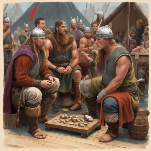 Prompt: A Viking trading with other cultures. This would be a good way to show the Vikings' curiosity and their ability to interact with other people. 