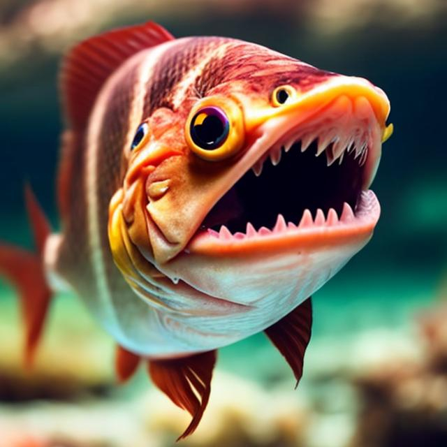 Prompt: A fish that looks like it is smiling. This image would be a fun and unique way to show the expression of fish. It would also be a good way to create a sense of joy and positivity.