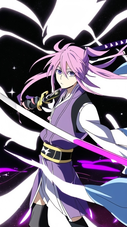 Prompt: gakupo from vocaloid uses his sword