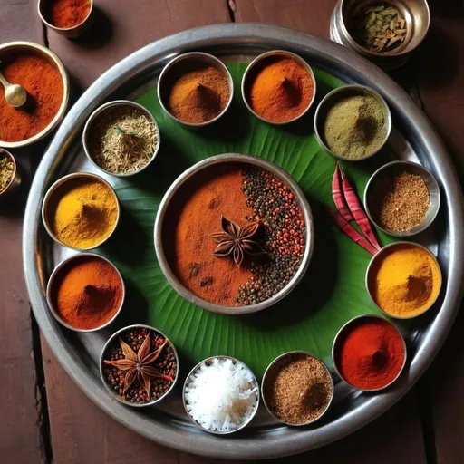 Prompt: kerala food rustic cuisine spices kitchen house boat 
