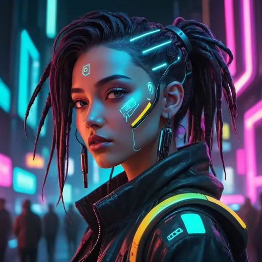 Prompt: Best quality,  futuristic cyberpunk aesthetic, glowing neon accents, diverse and animated user avatars, professional digital illustration, highres, ultra-detailed, cyberpunk, futuristic, vibrant colors, diverse avatars, dynamic composition, animated, professional, neon accents, digital artwork